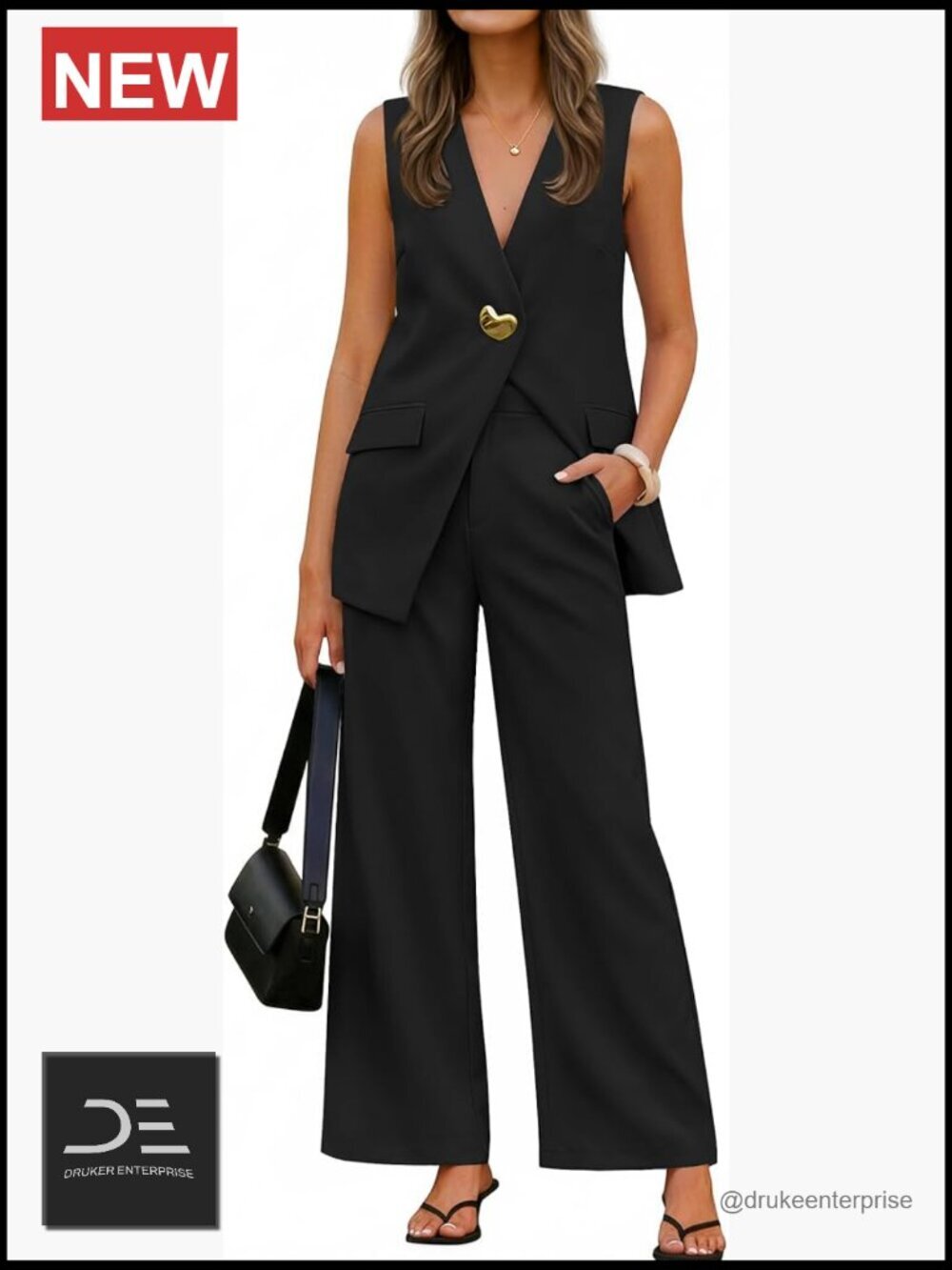 Sleeveless Blazer Vest & Wide Leg Pants Set Business Casual Outfits Women